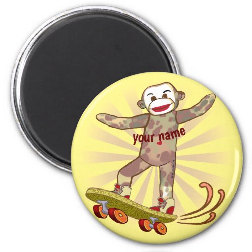 Sock Monkey Skater custom name Magnet