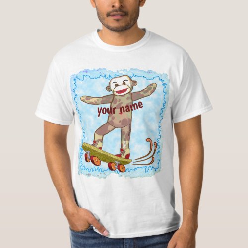 Sock Monkey Skater  custom name T_Shirt