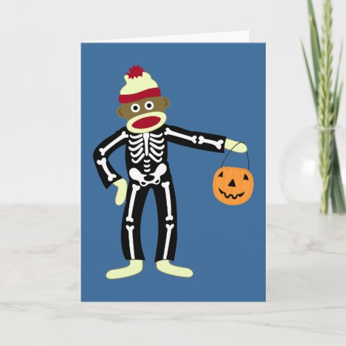 Sock Monkey Skeleton Halloween Card