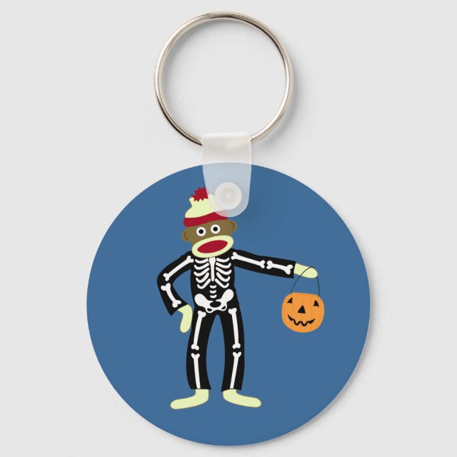 Sock Monkey Skeleton Halloween Keychain (Front)