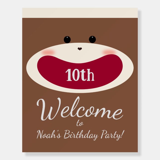 Sock Monkey Smile(Boy) Birthday Welcome Sign (Front)