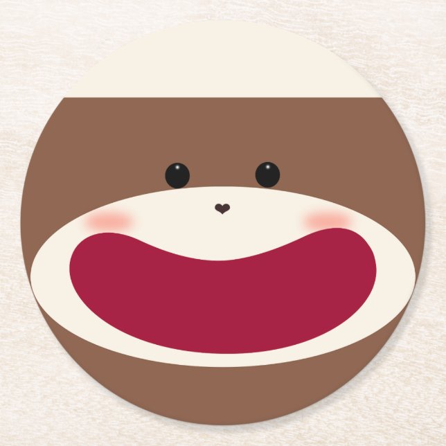Sock Monkey Smile(Boy) Round Paper Coaster (Front)