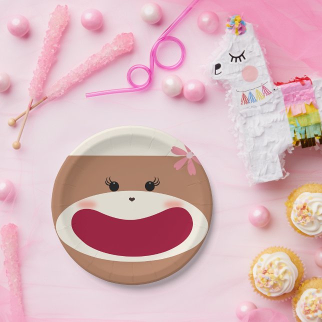 Sock Monkey Smile(Girl)  Paper Plates (Party)