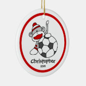 Sock Monkey Soccer Boy"s Christmas Ornament (Right)