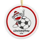 Sock Monkey Soccer Boy"s Christmas Ornament