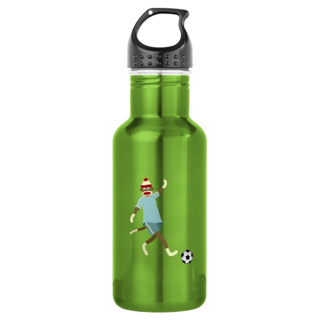 Sock Monkey Soccer Player Water Bottle (Front)