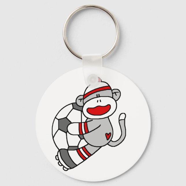 Sock Monkey Soccer T shirts and Gifts Keychain (Front)