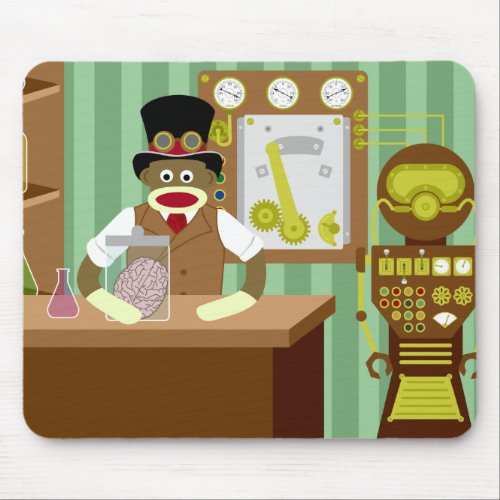 Sock Monkey Steampunk Scientist Mouse Pad