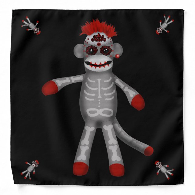 Sock monkey Sugar Skull Day of the Dead Bandana (Front)