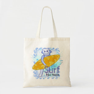 Sock Monkey Surfer custom name Tote Bag