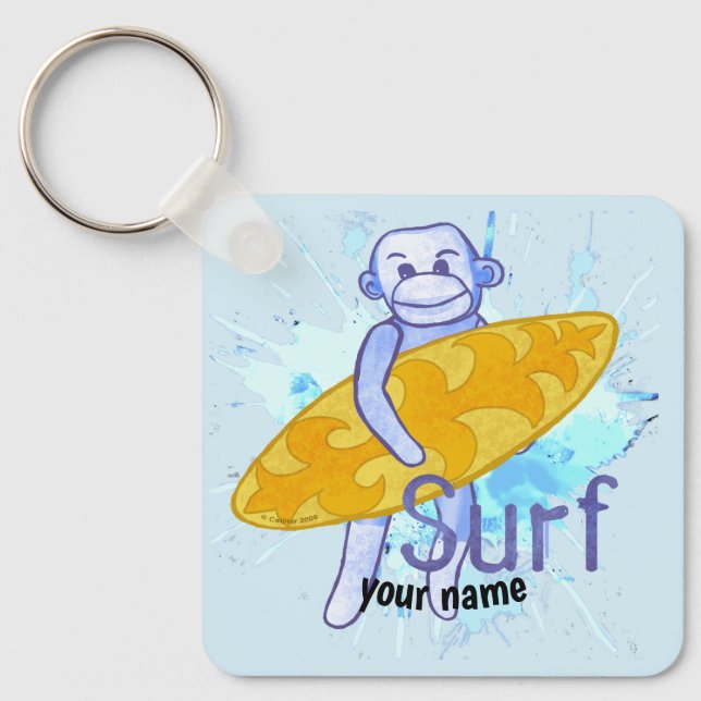 Sock Monkey Surfer  keychain  (Front)
