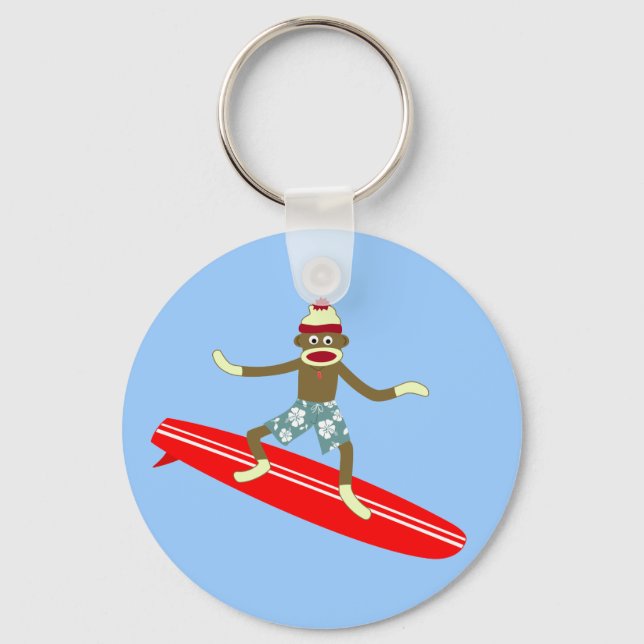 Sock Monkey Surfer Keychain (Front)