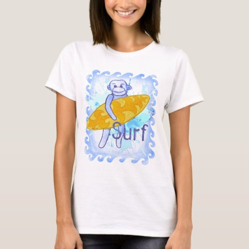 Sock Monkey Surfer  T_Shirt 