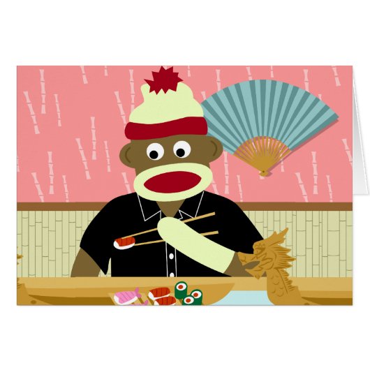 Sock Monkey Sushi Cards (Front Horizontal)