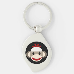 Sock Monkey Swirl Metal Keychain