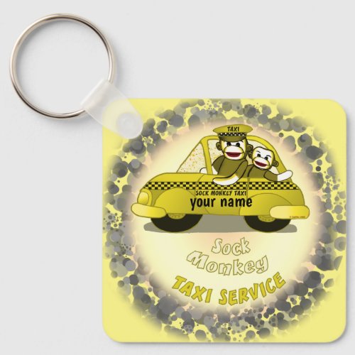 Sock Monkey Taxi custom name Keychain