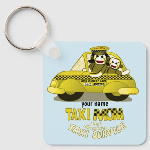 Sock Monkey Taxi Mom custom name Keychain