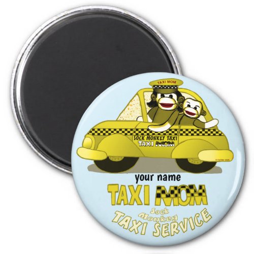 Sock Monkey Taxi Mom  Magnet