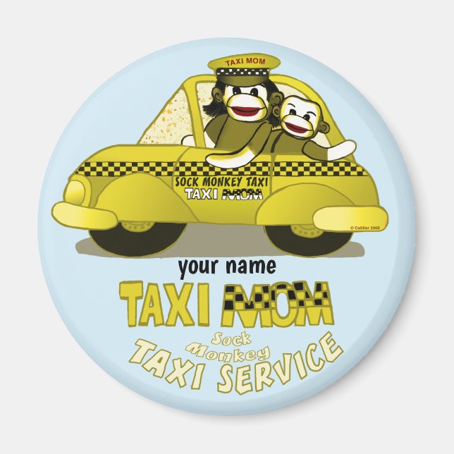 Sock Monkey Taxi Mom  Magnet (Front)