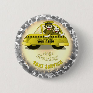 Sock Monkey Taxi pin button