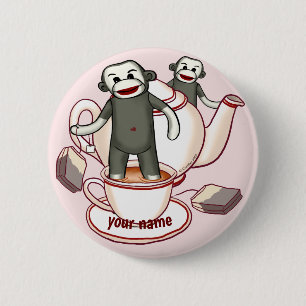 Sock Monkey Teapot pin button