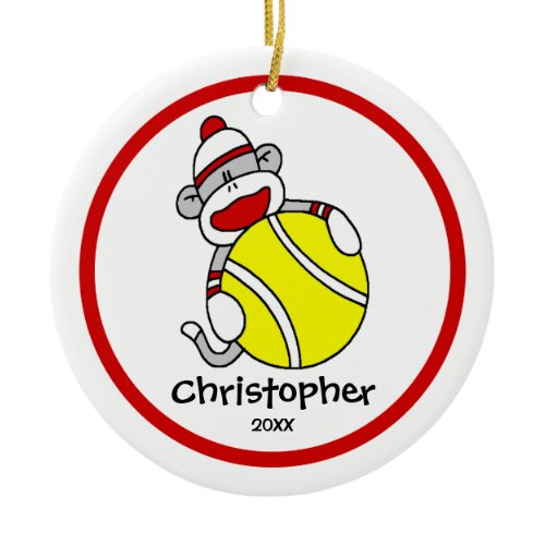 Sock Monkey Tennis Boy"s Christmas Ornament