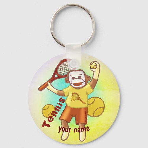 Sock Monkey Tennis  custom name Keychain