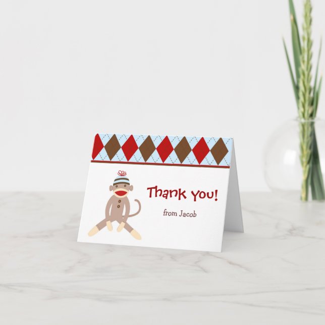 Sock Monkey Thank you note cards (Front)