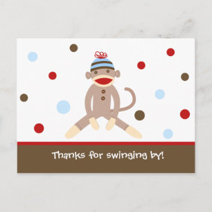 Sock Monkey Thank Your note Card Postcards