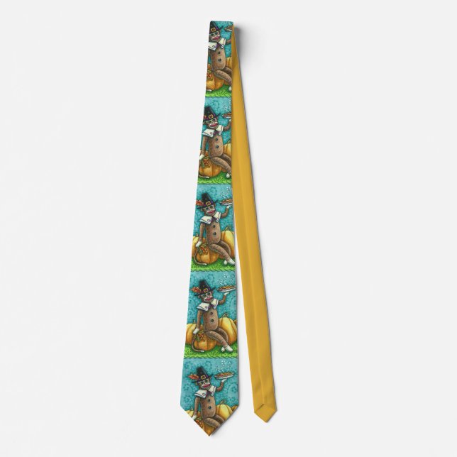SOCK MONKEY THANKSGIVING AND PUMPKIN PIE NECK TIE (Front)