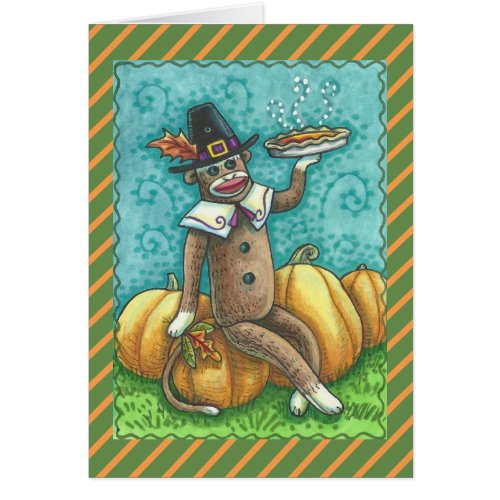 SOCK MONKEY THANKSGIVING GREETING CARD Blank