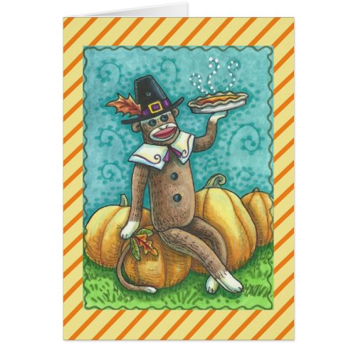 SOCK MONKEY THANKSGIVING GREETING CARD Blank