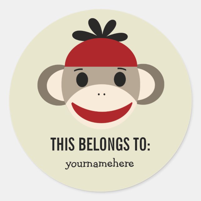 Sock Monkey THIS BELONGS TO Stickers (Front)