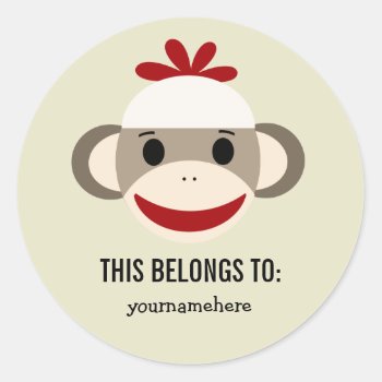 Sock Monkey This Belongs To Stickers by whupsadaisy4kids at Zazzle