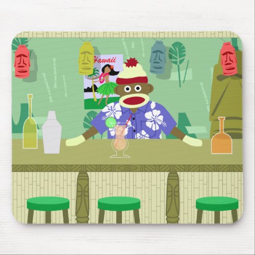 Sock Monkey Tiki Bar Mouse Pad