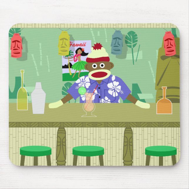 Sock Monkey Tiki Bar Mouse Pad (Front)