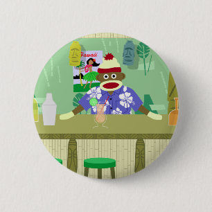 Sock Monkey Tiki Bar Pinback Button
