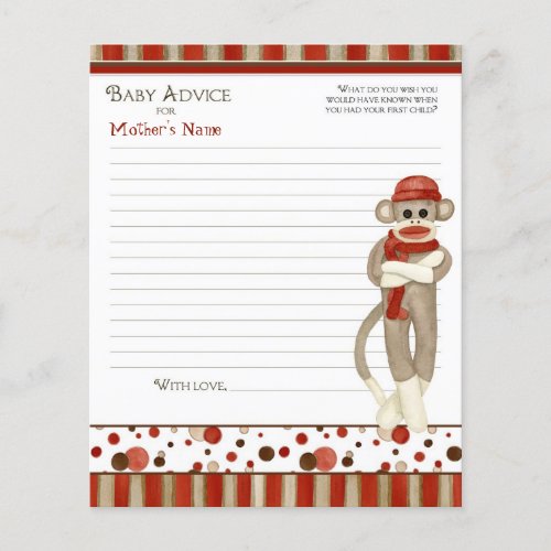 Sock Monkey Tricycle Boy Baby Shower Advice