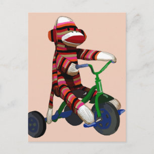 Sock Monkey Tricycle Postcard