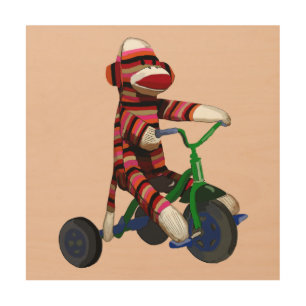 Sock Monkey Tricycle Wood Wall Art