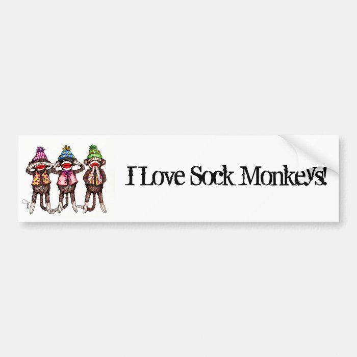 Sock Monkey Trio   See, Hear, Speak No Evil Bumper Stickers