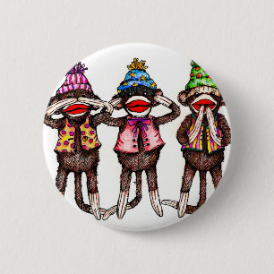 Sock Monkey Trio - See, Hear, Speak No Evil Button