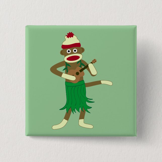 Sock Monkey Ukulele Pinback Button (Front)