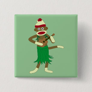 Sock Monkey Ukulele Pinback Button