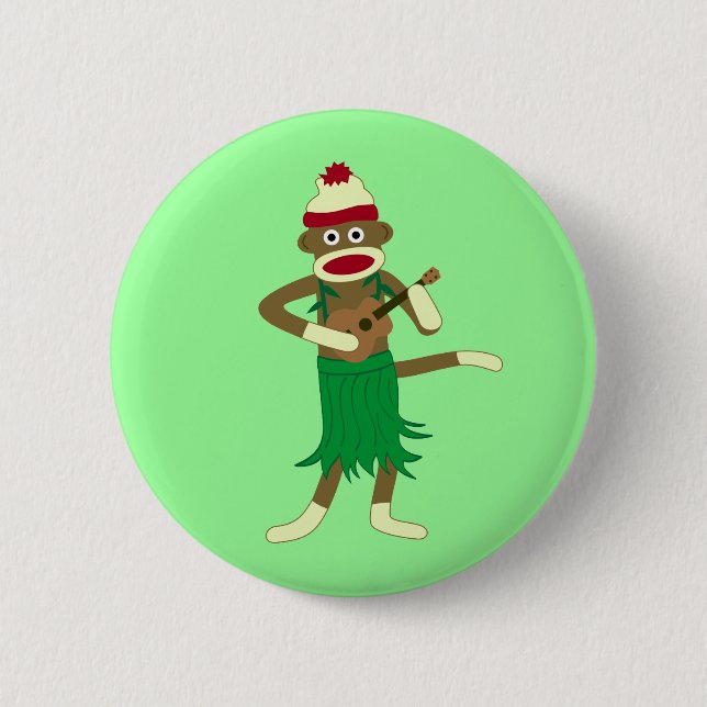 Sock Monkey Ukulele Pinback Button (Front)