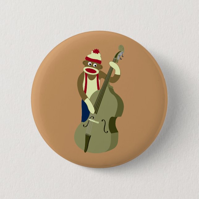 Sock Monkey Upright Bass Player Button (Front)