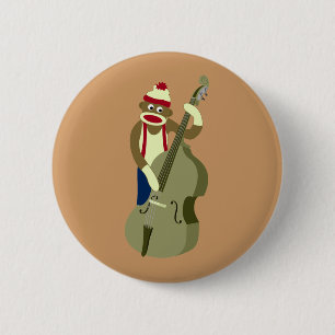 Sock Monkey Upright Bass Player Button