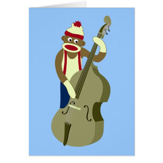 Sock Monkey Upright Bass Player Cards (Front)