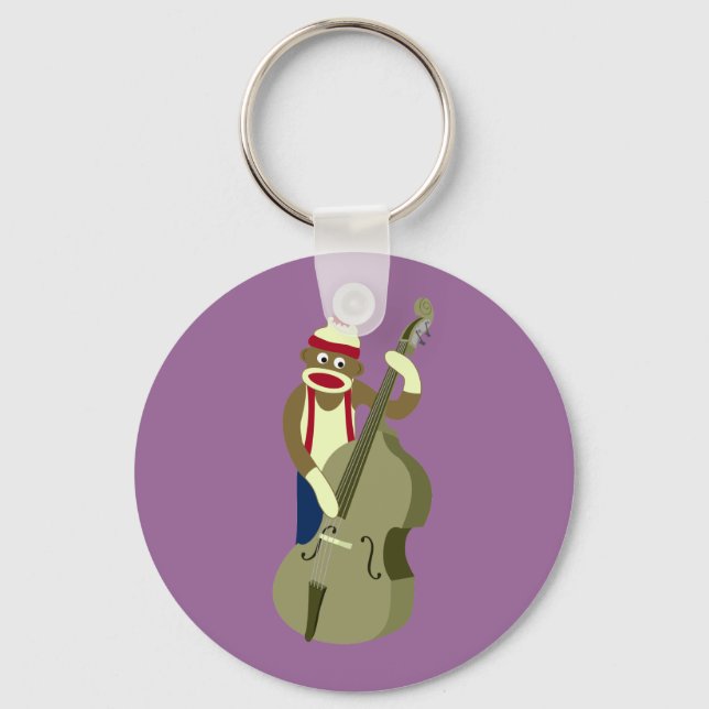 Sock Monkey Upright Bass Player Keychain (Front)