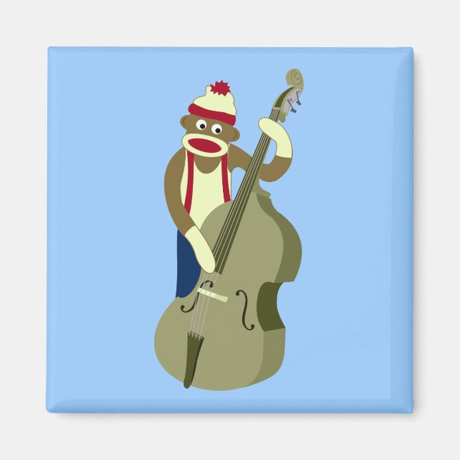 Sock Monkey Upright Bass Player Magnet (Front)